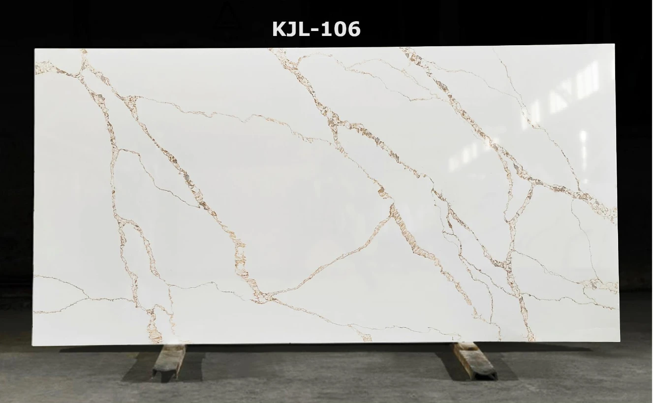 Marble Look Quartz Stone With Golden Veining KJL106